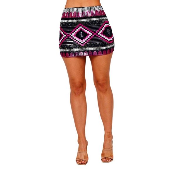 NWT Li Ning Sparkling Black & Pink Sequined Mini Skirt with Lining - Picture 6 of 7